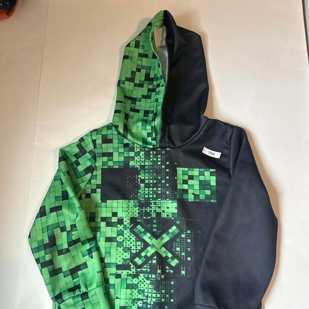 Minecraft Creeper Hoodie Size 5-6Y Green Black Pixel Game